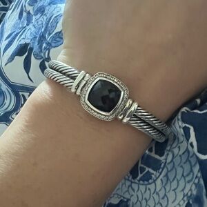David Yurman Albion Bracelet Black Onyx Diamond Hinge Bangle Sterling Silver 6.5